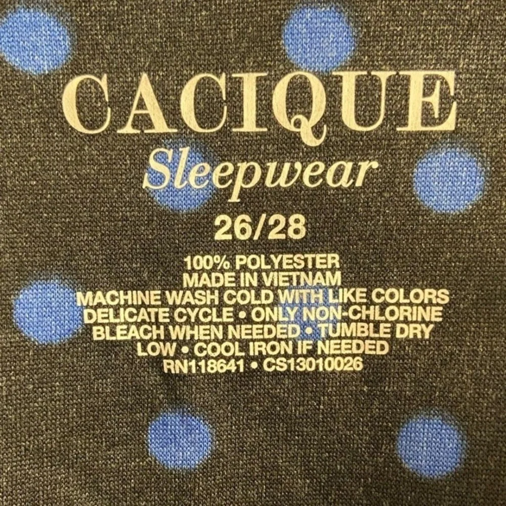 Cacique Black and Blue Polka Dot night shirt fleece 26/28 NWT